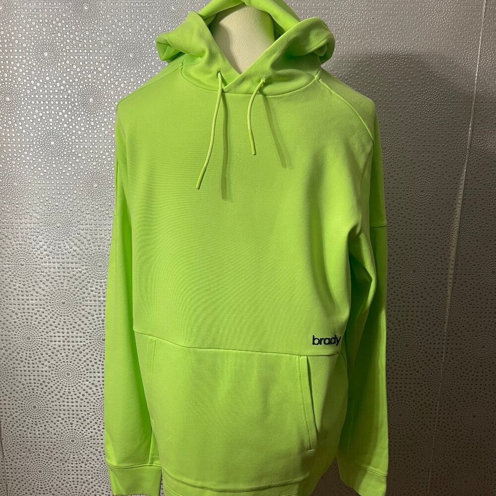 Brady Mens Neon Green Kangaroo Pockets Drawstring Pullover Hoodie Size Large